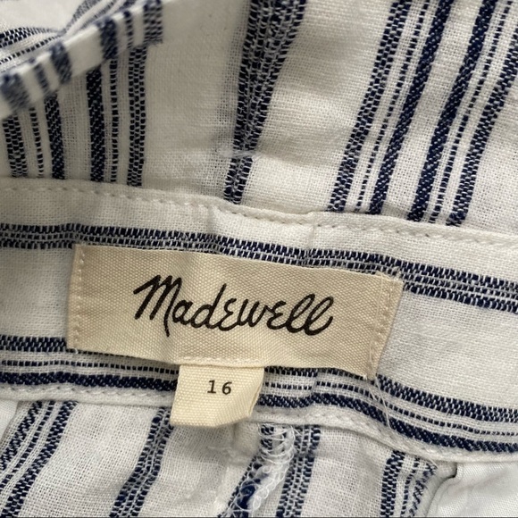 Madewell || Paperbag Waist Pants Belted Baltic Stripe Linen Blend White 16 - Picture 6 of 10